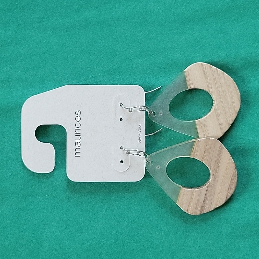 Faux wood and acrylic earrings, fishhook style
